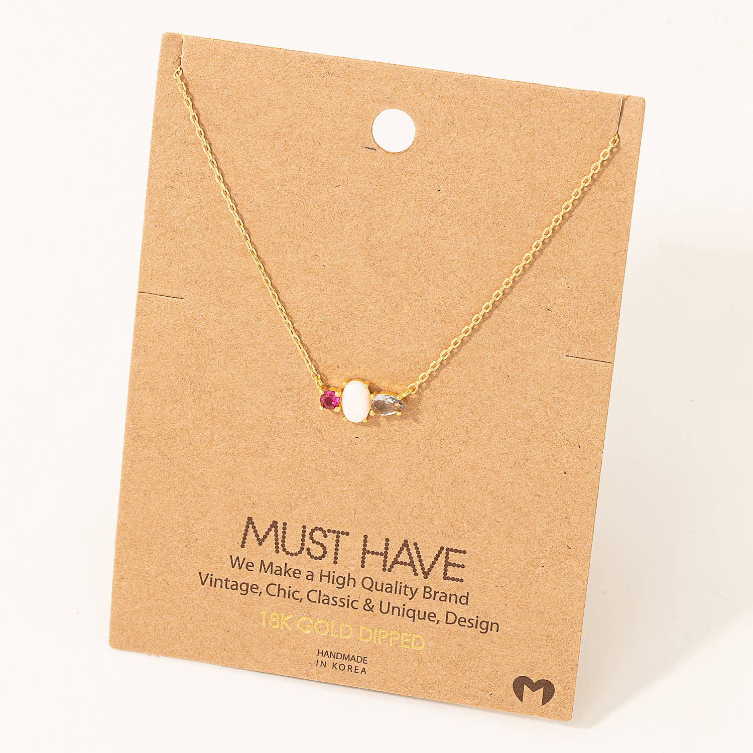 Rhinestone Opal Charm Necklace